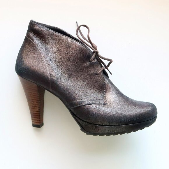 NEW Paul Green Shimmer Leather Lace Up High Heel Ankle Boots Booties Size 7.5 - Picture 8 of 16